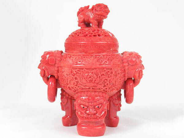 本物保証　中国骨董　赤珊瑚根付　仏像　阿弥陀仏　小型オブジェ　牛血赤珊瑚　魔除け